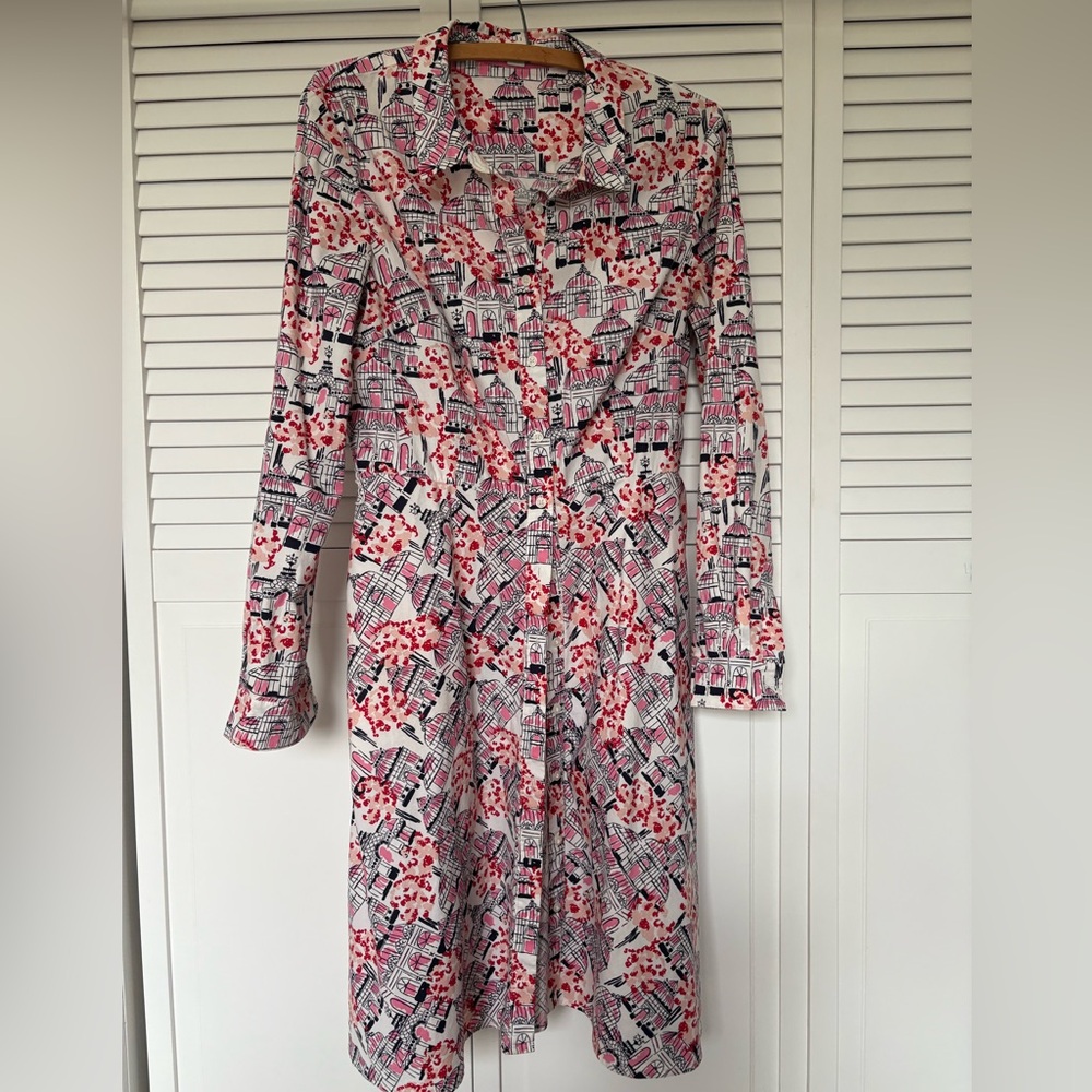 Boden Pink and Black Printed Long Sleeve Dress